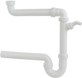 Kirchhoff Kunststof ruimtebesparende spoelbak buisvormige sifon wit 1 2" H x 40 mm met 3 4" apparaataansluiting 98833548