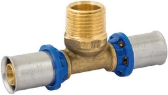 Kirchhoff Messing adapter T-stuk blank 26 mm x 3 4"ET x 26 mm perskoppeling voor meerlagenbuis 988720555
