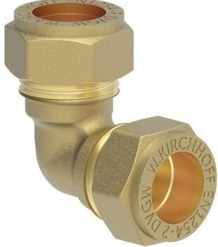 Kirchhoff Messing bocht 90° blank 22 mm klemkoppeling voor koperen buis 989451417