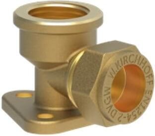 Kirchhoff Messing hoek muurplaat blank 18 mm x 1 2"IT klemfitting voor koperen buis 989458317