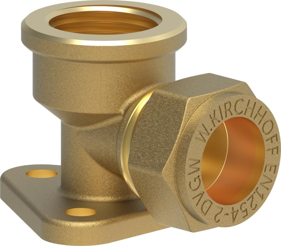Kirchhoff Messing hoek muurplaat blank 15 mm x 1 2"IT klemfitting voor koperen buis 989458217