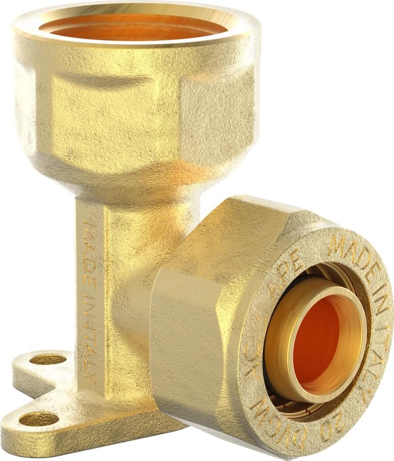 Kirchhoff Messing hoek muurplaat | Vernikkeld | 20 mm x 1 2"IT | Klemkoppeling voor meerlagenbuis 988909355
