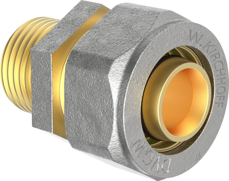 Kirchhoff Messing overgangsstuk vernikkeld 16 mm x 1 2"ET klemkoppeling voor meerlagenbuis 988905155