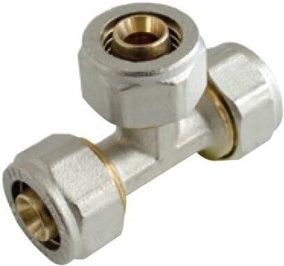 Kirchhoff Messing T-stuk vernikkeld 20 mm klemkoppeling voor meerlagenbuis 988911255