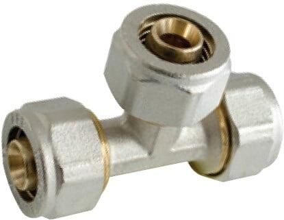 Kirchhoff Messing verloopstuk T-stuk vernikkeld 20 mm x 20 mm x 16 mm klemkoppeling voor meerlagenbuis 988911555