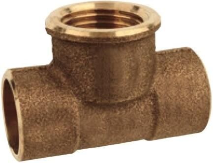 Kirchhoff Rood messing T overgangsstuk blank 22 mm x 1 2"ER x 22 mm 2 sockets (4130g) 989058055