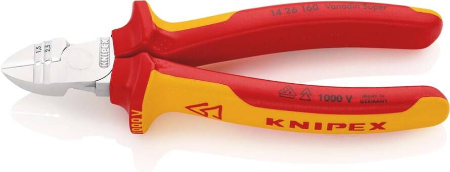 Knipex Afstrip-zijsnijtang | Geïsoleerd | Meer-componentengrepen | VDE-getest | Verchroomd 14 26 160 SB