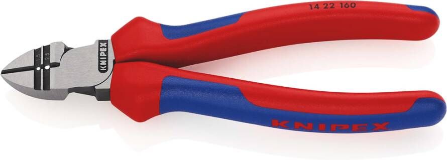 Knipex Afstrip-zijsnijtang | Meer-componentengrepen | Zwart geatramenteerd | Lengte 160 mm | Zelfbedieningskaart blister 14 22 160 SB
