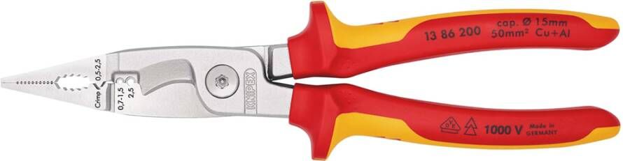 Knipex Elektro installatietang geïsoleerd | Meer-componentengrepen | VDE-getest | Verchroomd | Lengte 200 mm | Zelfbedieningskaart blister 13 86 200