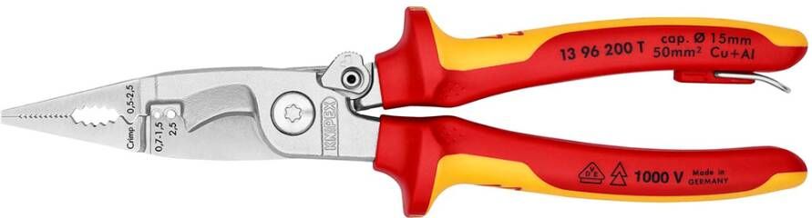 Knipex Elektro installatietang geïsoleerd | Meercomponenten-omhullingen | VDE-gekeurd | Geïntegreerde openingsveer 13 96 200 T BK