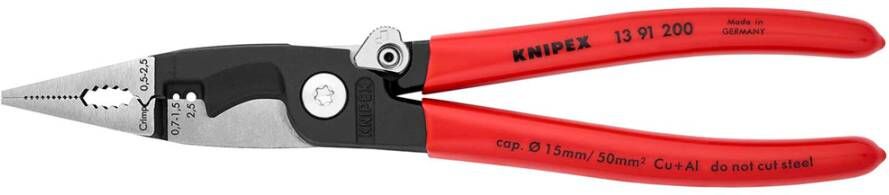 Knipex Elektro installatietang | Kunststof bekleed | Zwart geatramenteerd | Lengte 200 mm | Zelfbedieningskaart blister 13 91 200 SB