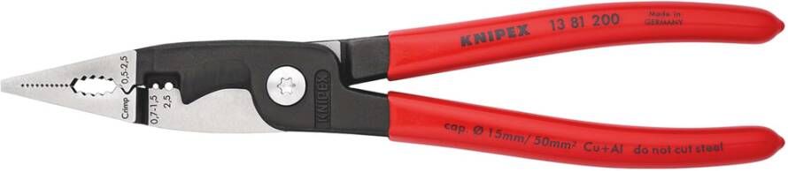 Knipex Elektro installatietang | Kunststof bekleed | Zwart geatramenteerd | Lengte 200 mm | Zelfbedieningskaart blister 13 81 200 SB