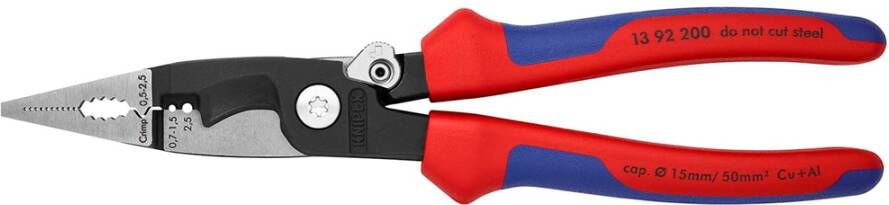 Knipex Elektro installatietang | Meer-componentengrepen | Zwart geatramenteerd | Lengte 200 mm | Zelfbedieningskaart blister 13 92 200 SB