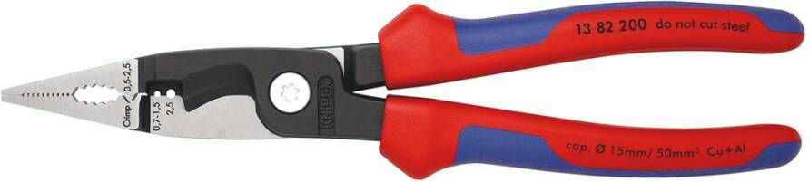 Knipex Elektro installatietang | Meer-componentengrepen | Zwart geatramenteerd | Lengte 200 mm | Zelfbedieningskaart blister 13 82 200 SB