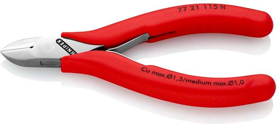Knipex Elektronica-Zijsnijtang | 115 mm Lengte | Doorgestoken Scharnier | Kunststof Bekleed 77 21 115 N