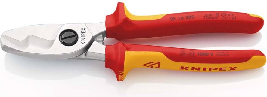 Knipex Kabelschaar met dubbele snijkanten | Geïsoleerd | Meer-componentengrepen | VDE-gekeurd 95 16 200 SB