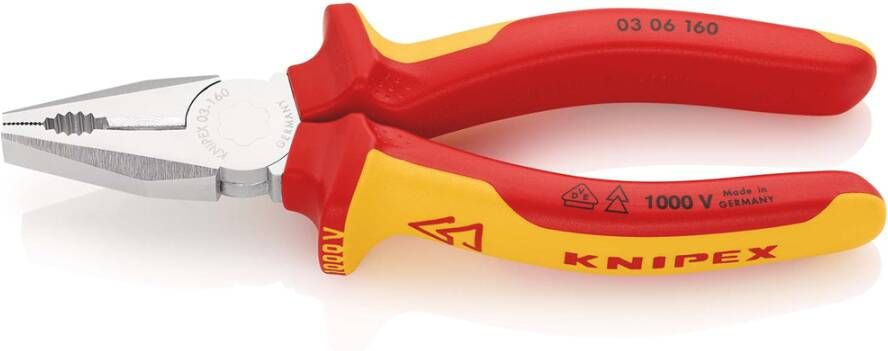 Knipex Kombitang geïsoleerd | Meer-componentengrepen | VDE-getest | Verchroomd | Lengte 160 mm | Zelfbedieningskaart blister 03 06 160 SB