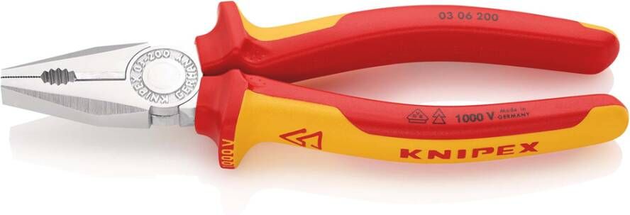 Knipex Kombitang geïsoleerd | Meer-componentengrepen | VDE-getest | Verchroomd | Lengte 200 mm | Zelfbedieningskaart blister 03 06 200 SB