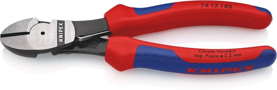 Knipex Kracht-Zijsnijtang | 180 mm Lengte | Meer-Componentengrepen | Zwart Geatramenteerd 74 12 180 SB