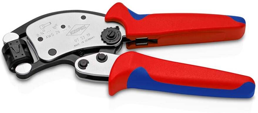 Knipex Twistor T zelfinstellende krimptang voor adereindhulzen | Draaibare krimpkop | Meer-componentengrepen | Zelfbedieningskaart blister 97 53 19