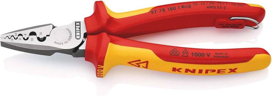 Knipex Krimptang voor adereindhulzen geïsoleerd | Meercomponenten-omhullingen | VDE-gekeurd 97 78 180 T BK