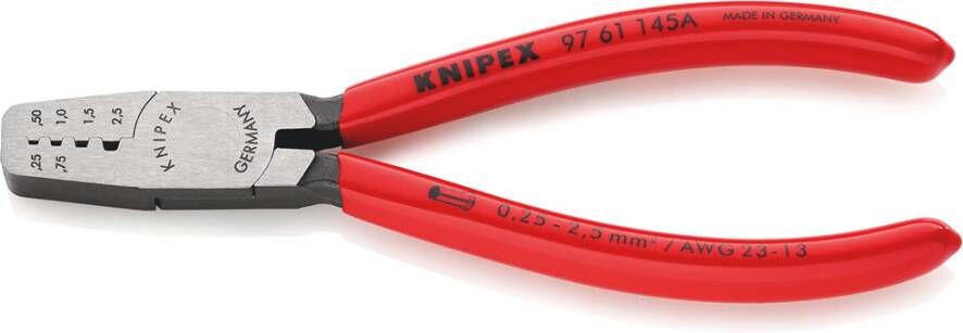 Knipex Krimptang voor adereindhulzen | Kunststof bekleed | Lengte 145 mm | Zelfbedieningskaart blister 97 61 145 A SB