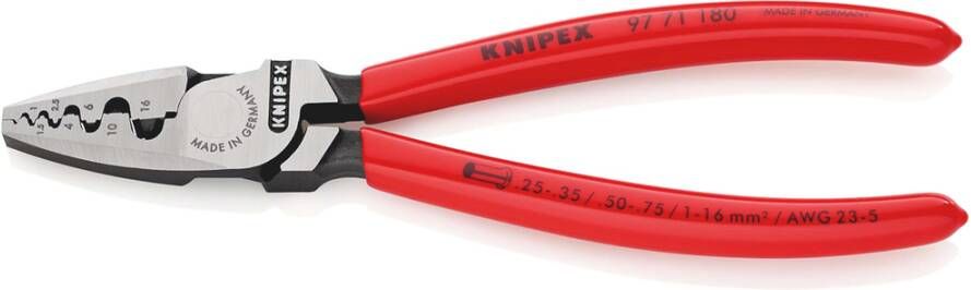 Knipex Krimptang voor adereindhulzen | Kunststof bekleed | Lengte 180 mm | Zelfbedieningskaart blister 97 71 180 SB
