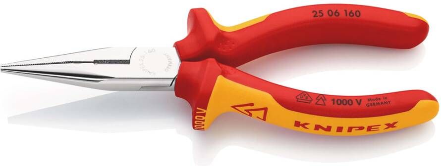Knipex Platspitse Tang met Zijsnijder (Radiotang) | 160 mm Lengte | Geïsoleerd | Meer-Componentengrepen 25 06 160 SB
