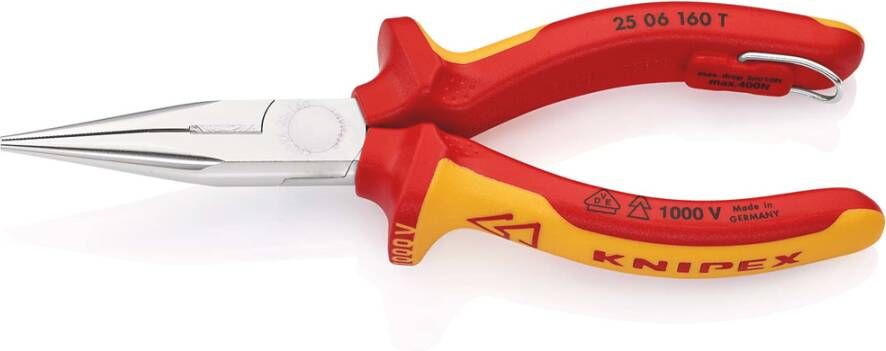 Knipex Platspitse Tang met Zijsnijder (Radiotang) | 160 mm Lengte | Geïsoleerd | Meercomponenten-Omhulling 25 06 160 T BK
