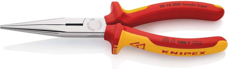 Knipex Platspitse Tang met Zijsnijder (Telefoontang) | 200 mm Lengte | Geïsoleerd | Meer-Componentengrepen 26 16 200 SB