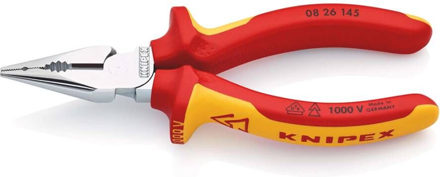 Knipex Spitse kombitang geïsoleerd | Meer-componentengrepen | VDE-getest | Verchroomd | Lengte 145 mm 08 26 145 SB