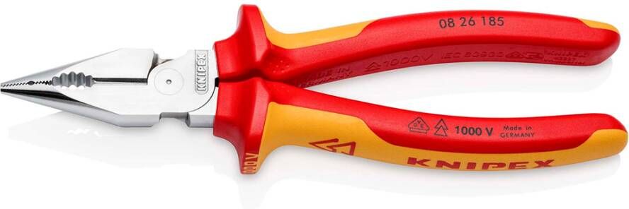 Knipex Spitse kombitang geïsoleerd | Meer-componentengrepen | VDE-getest | Verchroomd | Lengte 185 mm 08 26 185 SB