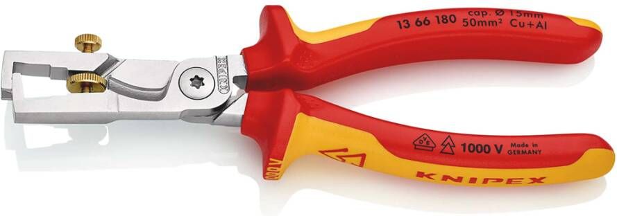 Knipex StriX striptangen met kabelschaar | Geïsoleerd | Meer-componentengrepen | VDE-getest 13 66 180 SB