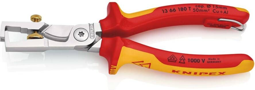 Knipex StriX striptangen met kabelschaar | Geïsoleerd | Meercomponenten-omhullingen | VDE-getest 13 66 180 T BK