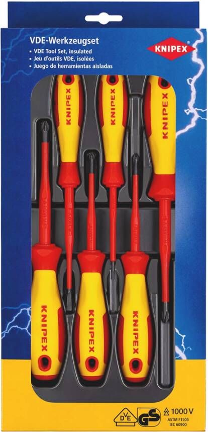 Knipex VDE schroevendraaier pakket | Sleuf Phillips Pozidriv | Zelfbedieningskaart blister 00 20 12 V04