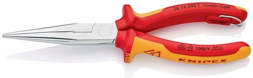 Knipex Vlakrondbektang | lengte 200 mm | recht VDE met bevestigingsoog | meercomponenten mantels | 1 stuk 26 16 200 T 26 16 200 T