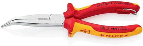 Knipex Vlakrondbektang | lengte 200 mm vorm 2 | 40graden gehoekt VDE | meercomponenten mantels | 1 stuk 26 200 T 26 200 T