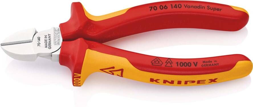 Knipex Zijsnijtang | 140 mm Lengte | Geïsoleerd | Meer-Componentengrepen | VDE-Getest | Verchroomd 70 06 140 SB