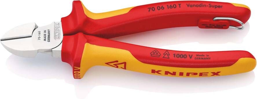 Knipex Zijsnijtang | 160 mm Lengte | Geïsoleerd | Meercomponenten-Omhullingen | VDE-Goedgekeurd | Geïntegreerde Bescherming 70 06 160 T BK