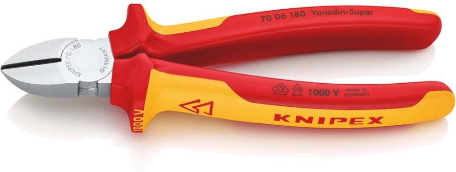 Knipex Zijsnijtang | 180 mm Lengte | Geïsoleerd | Meer-Componentengrepen | VDE-Getest | Verchroomd 70 06 180 SB