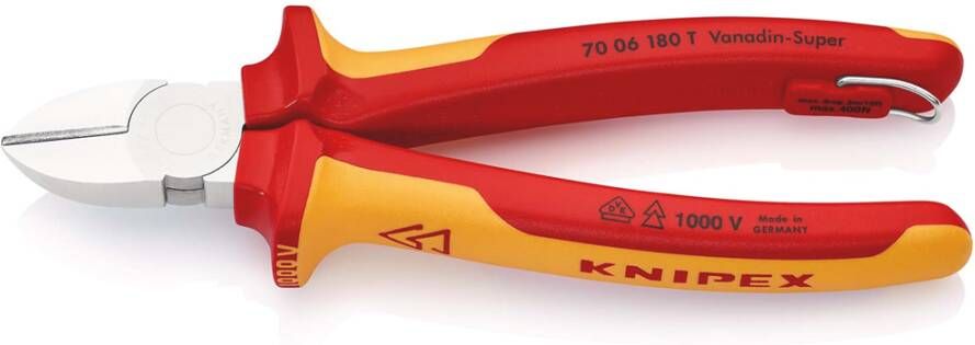 Knipex Zijsnijtang | 180 mm Lengte | Geïsoleerd | Meercomponenten-Omhullingen | VDE-Goedgekeurd | Geïntegreerde Bescherming 70 06 180 T BK