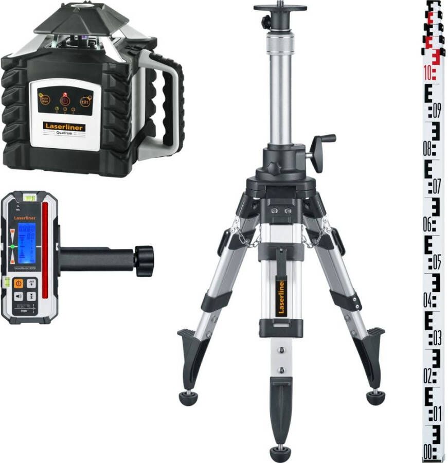 Laserliner Quadrum M350 S Set 2 | Volautomatische rotatielaser | Laserontvanger SensoMaster M350 | Krukstatief P 175 cm | Telescopische nivelleerlat 5 m