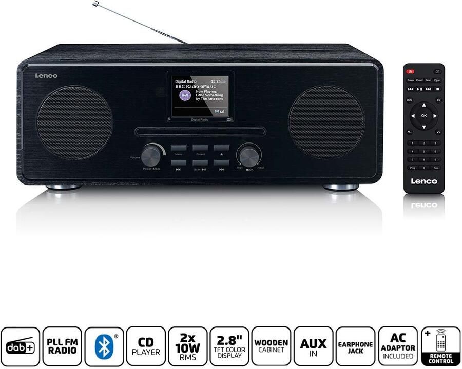 Lenco DAB+ FM-radio met CD MP3-speler Bluetooth Zwart DAR-061BK