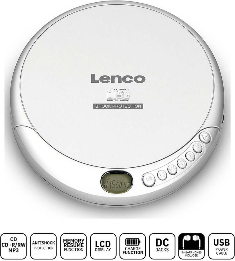 Lenco Draagbare CD MP3 speler anti-schok Zilver CD-201SI