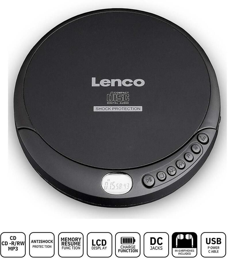 Lenco Draagbare CD MP3-speler met antischokfunctie Zwart CD-200