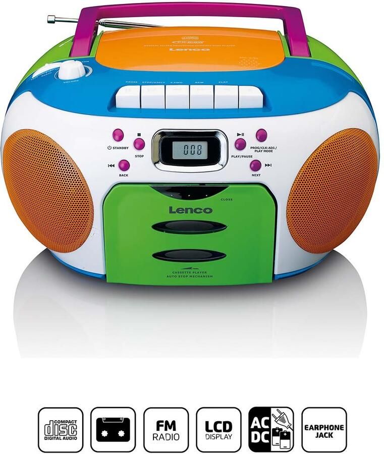 Lenco Draagbare radio met CD en cassette Kids Multi Colour SCD-971