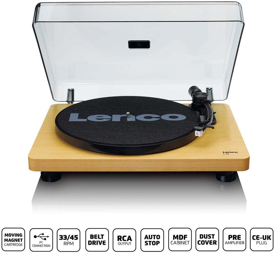 Lenco Draaitafel met auto-stop en PC-codering Hout L-30WD