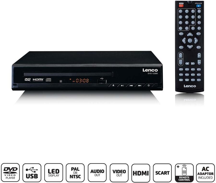 Lenco DVD-speler met HDMI en afstandsbediening Zwart DVD-120BK