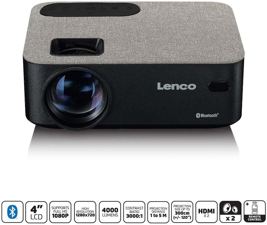 Lenco HD 720P LCD Projector met Bluetooth Grijs LPJ-700BKGY