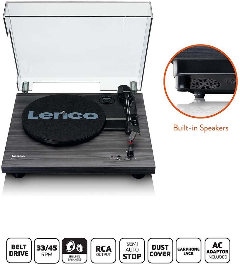 Lenco Houten platenspeler met ingebouwde speakers zwart LS-10BK